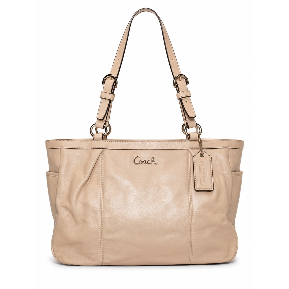 Coach Gallery Leather Shoulder Bag Cream Gold Tote Purse Handbag